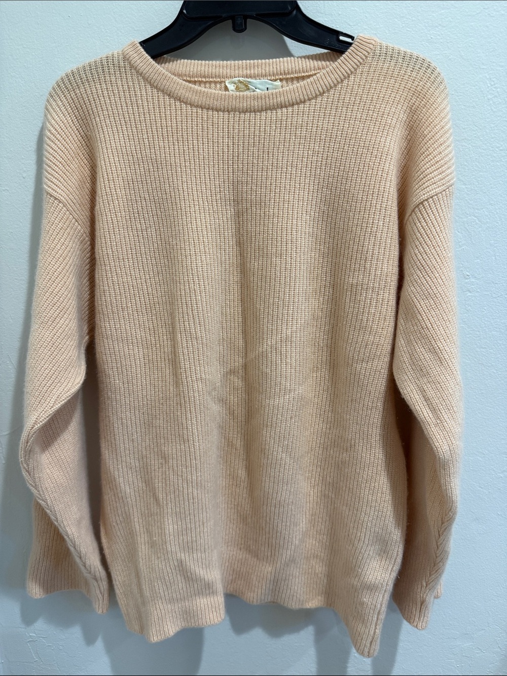Vintage Pringle Cashmere made in Scotland Light Peach Ribbed Crewneck Sweater